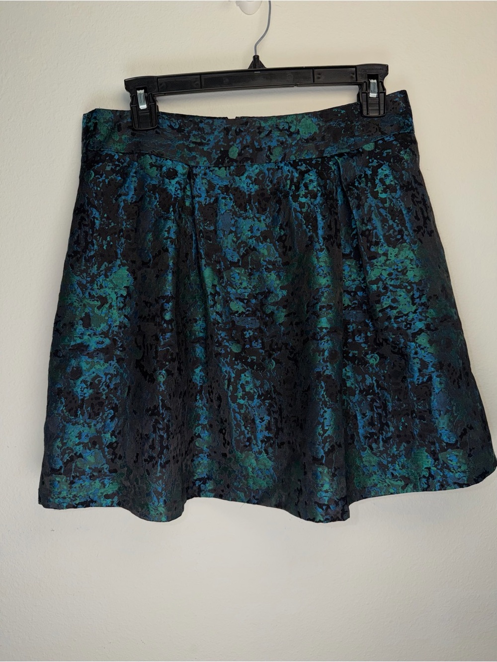 Banana Republic Jacquard Pleated A-Line Skirt Size 4 Teal Green Blue Floral